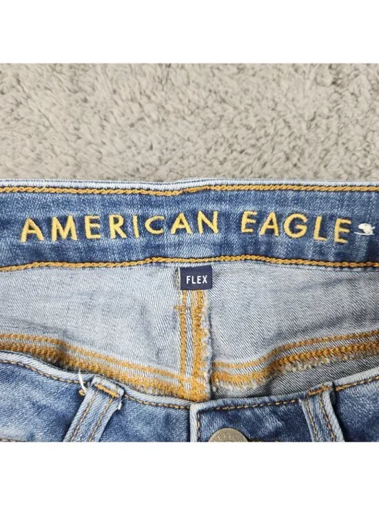 American Eagle AE Flex Slim Straight Jeans Men's 29x32 Stretch Light Wash Ripped - Picture 7 of 11